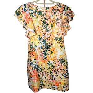 Donna Morgan Floral Shift Dress Size 4 Flutter Sleeve Spring Summer Watercolor